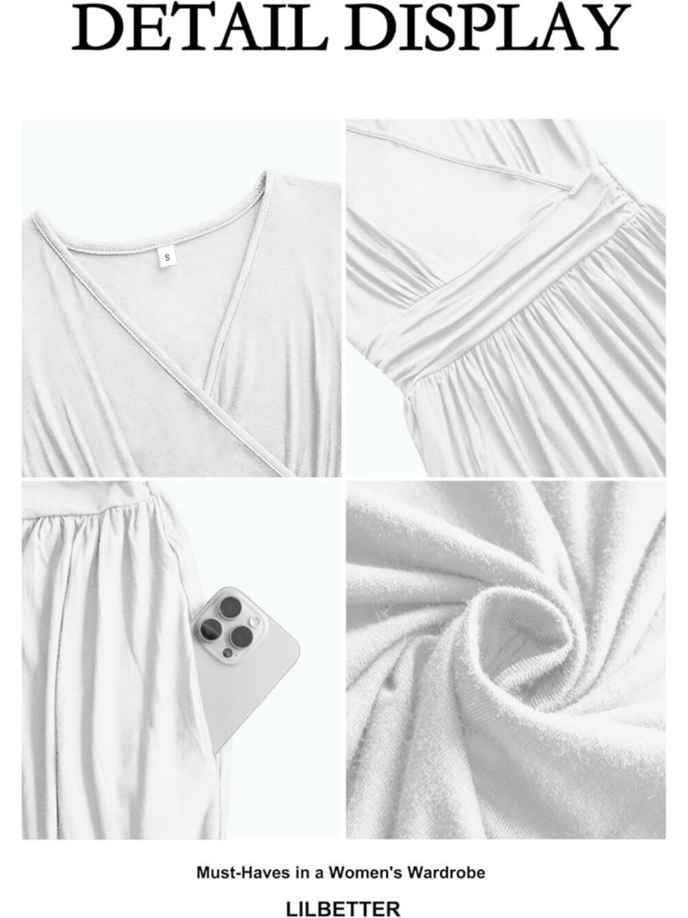 Lilbetter Women's White Sleeveless Deep Neck Loose Plain Long Maxi Casual Dress - Picture 6 of 6